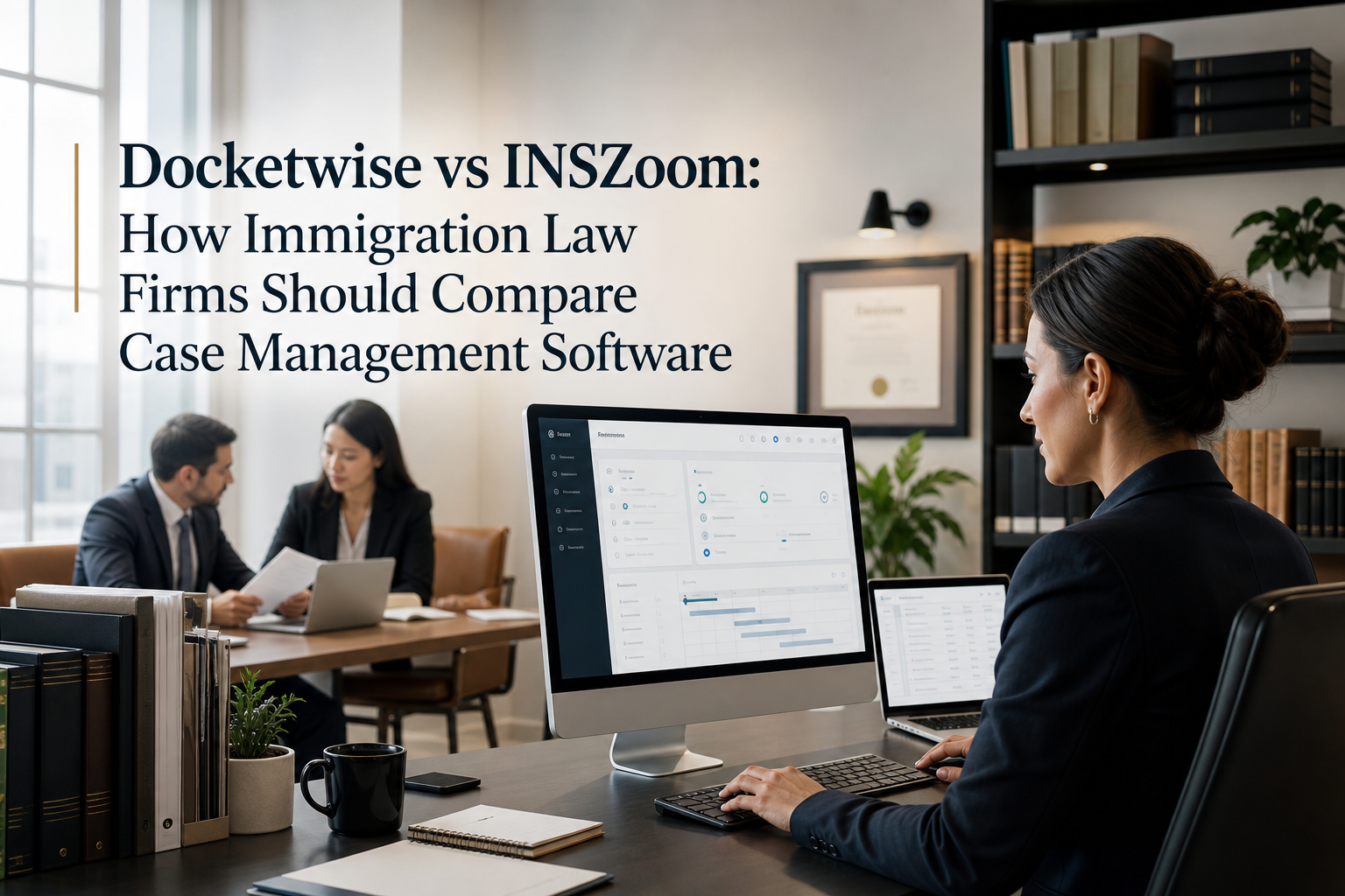 Immigration Law Practice featured graphic for docketwise vs inszoom